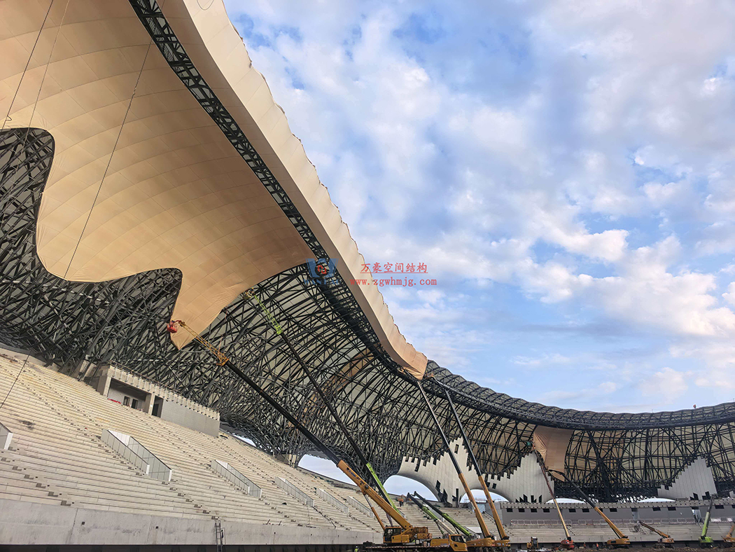 膜穹初成，瞰見仙島新地標！蓬萊體育場膜結構施工進入收官沖刺
